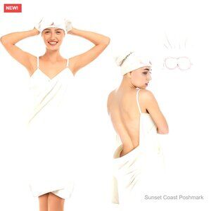 Halter Bath Robe Towel Set White Fleece Adjustable Strap Spa Day New